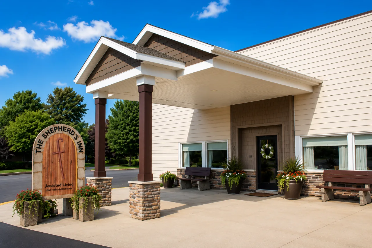 Main entrance of Shepherds Inn Assisted Living in Wells, Minnesota